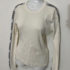 Guess Cream Fitted Sweatshirt with Ribbed Sleeves